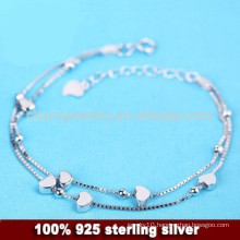 CYL009 925 sterling silver heart&bead charm women bracelet , Girlfriend Christmas gifts jewelry Double chain bracelet white gold